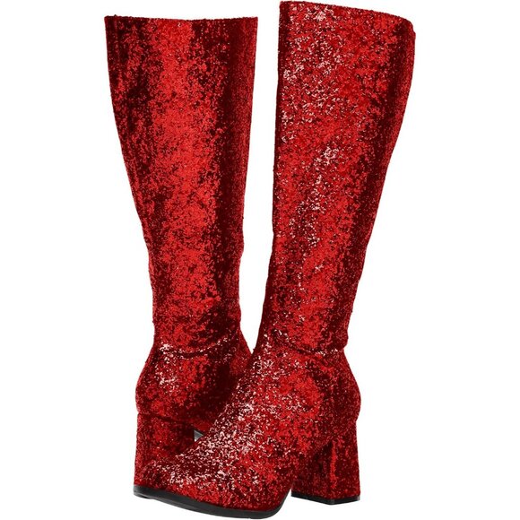 Women's Gogo-g Sparkly Red Glitter Knee High Boots with Chunky Block Heel - Picture 7 of 8